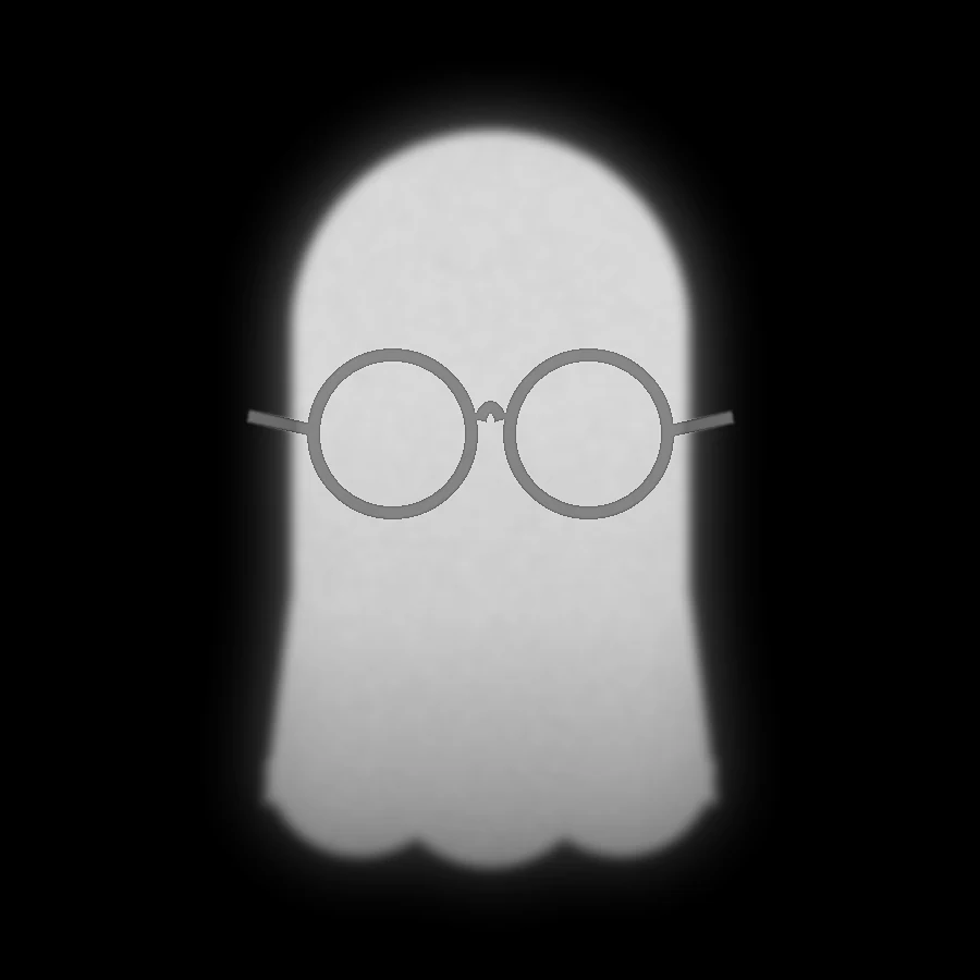 The Hairglasses mark: a faceless ghost wearing a pair of round glasses.
